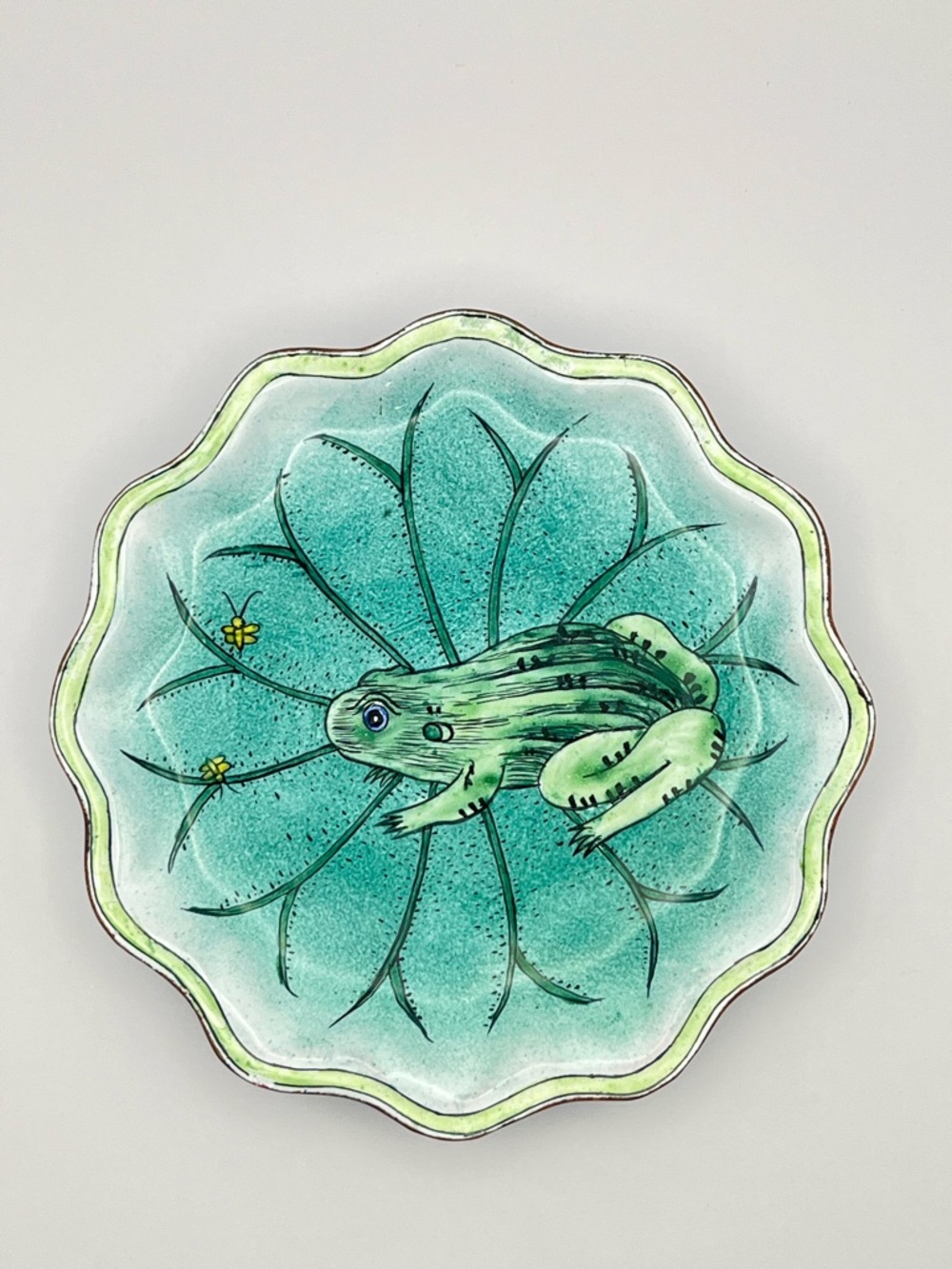 Green Frog Decorative Brass Enamel Dish